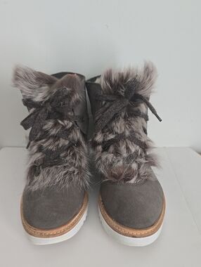Johnston & Murphy Gray Faux Fur Lace-Up Women's Ankle Boots